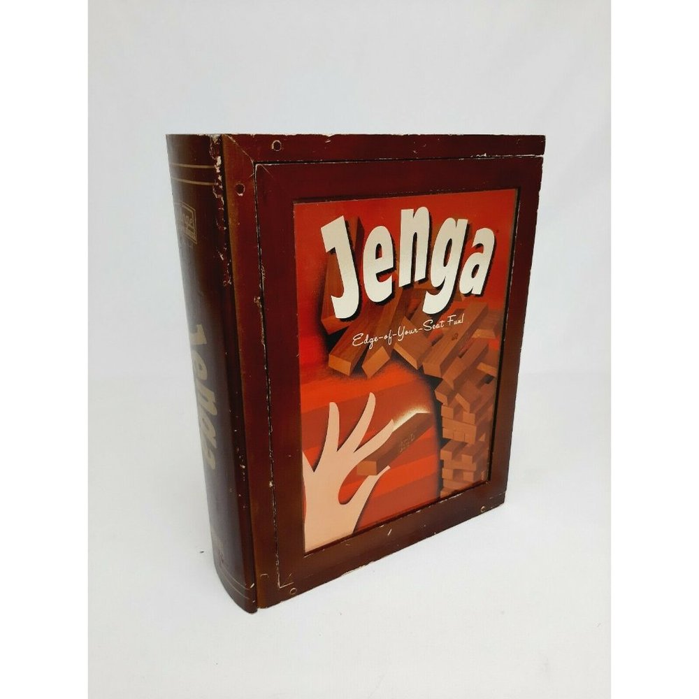 Jenga Book Shelf Vintage Game Collection Wooden Library Box  See Description